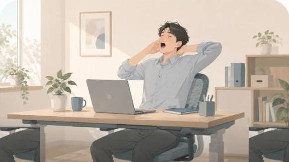 座りっぱなしで集中力が切れてあくびをするデスクワーカーのイラスト
