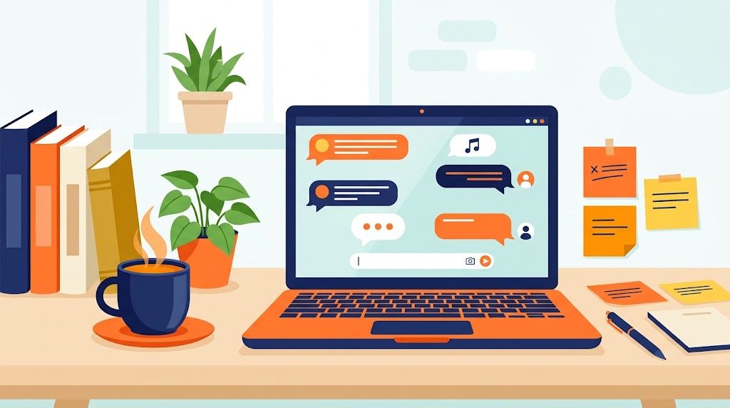 ChatGPTの本とノートPCが置かれたデスクのイラスト
