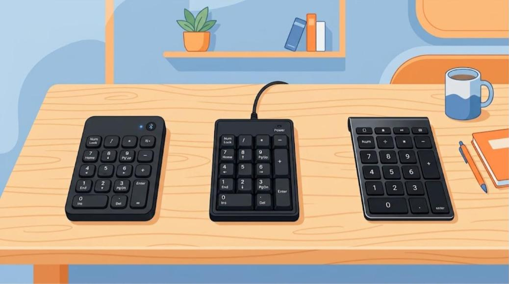 3種類のテンキーが並ぶデスクのイラスト